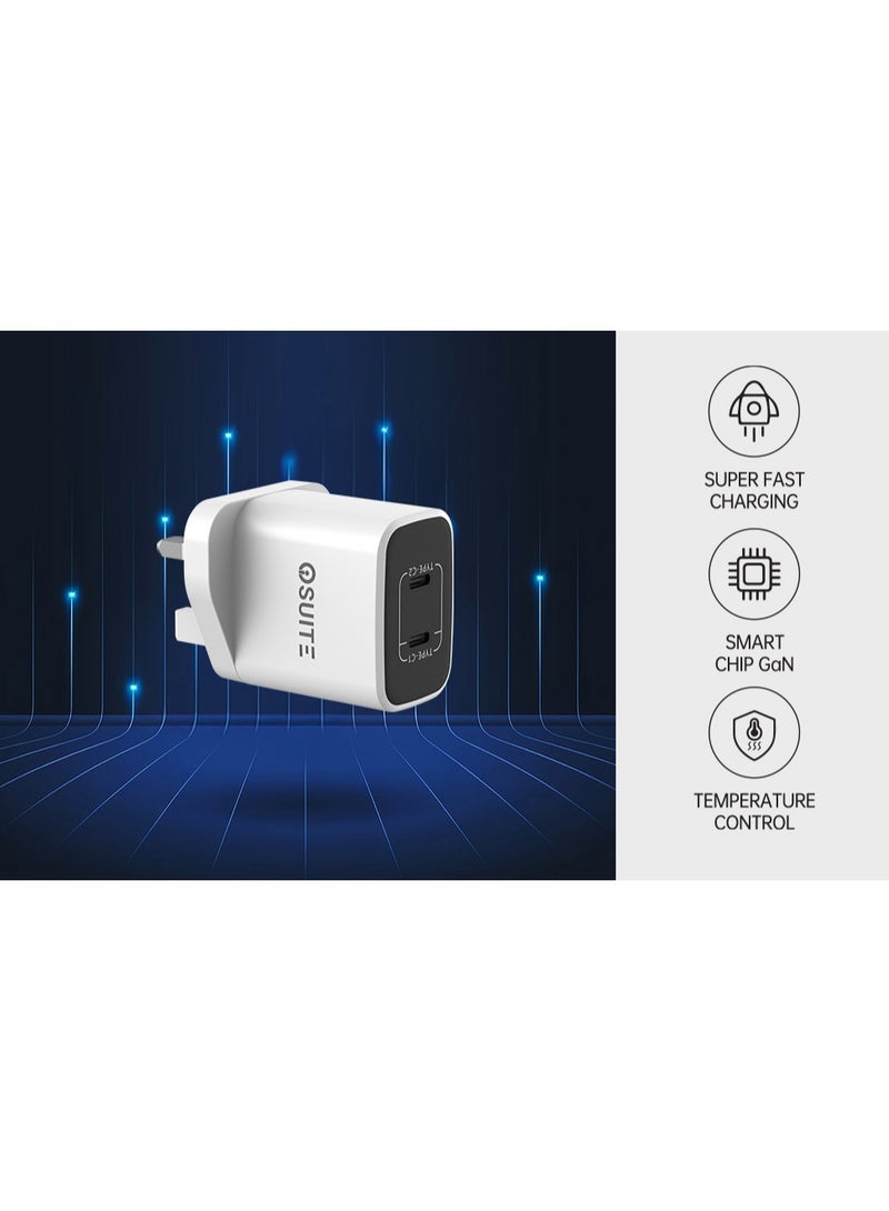 اى او سويت شاحن جداري iOsuite بقوة 45 واط بتقنية GaN، منفذين USB-C شحن سريع QC مع كابل Type-C مجاني، شاحن منزلي مدمج متوافق مع آيفون 16/15، آيباد، سامسونج جالاكسي، بيكسل والأجهزة اللوحية – RY-U45D-CC - Image 4